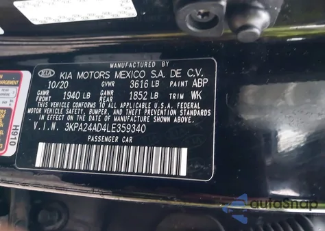 2020 Kia Rio Lx from USA, damaged, VIN 3KPA24AD4LE359340